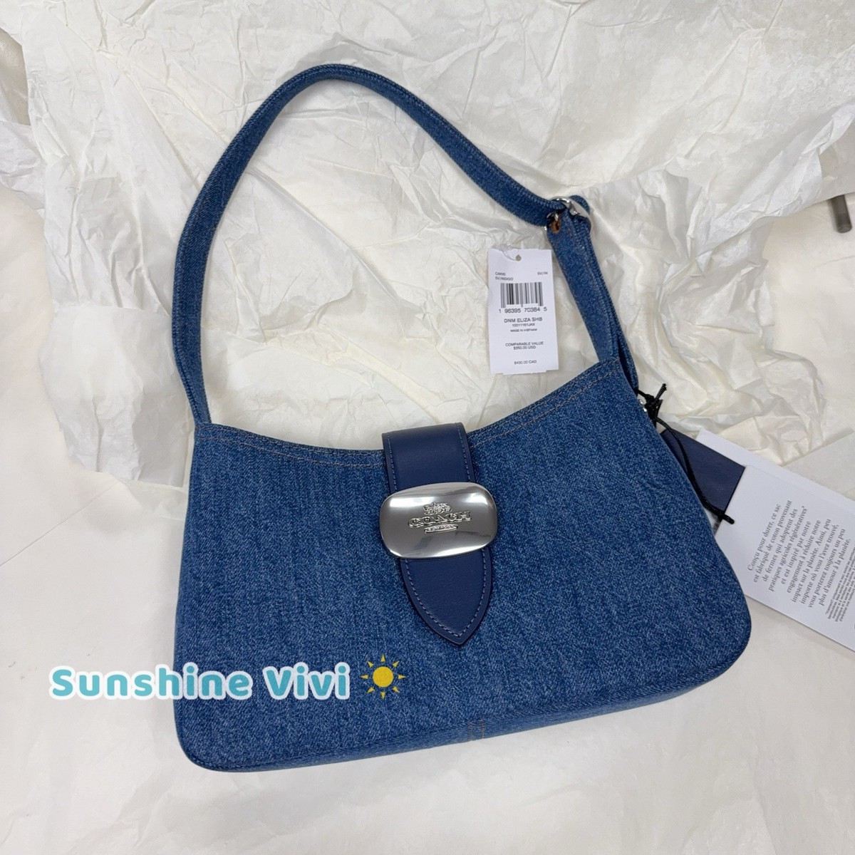 NWT Coach Eliza Shoulder Bag In Signature Denim CAK45 Silver