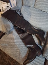 Pleasure Black Leather Thigh Boots Size 4