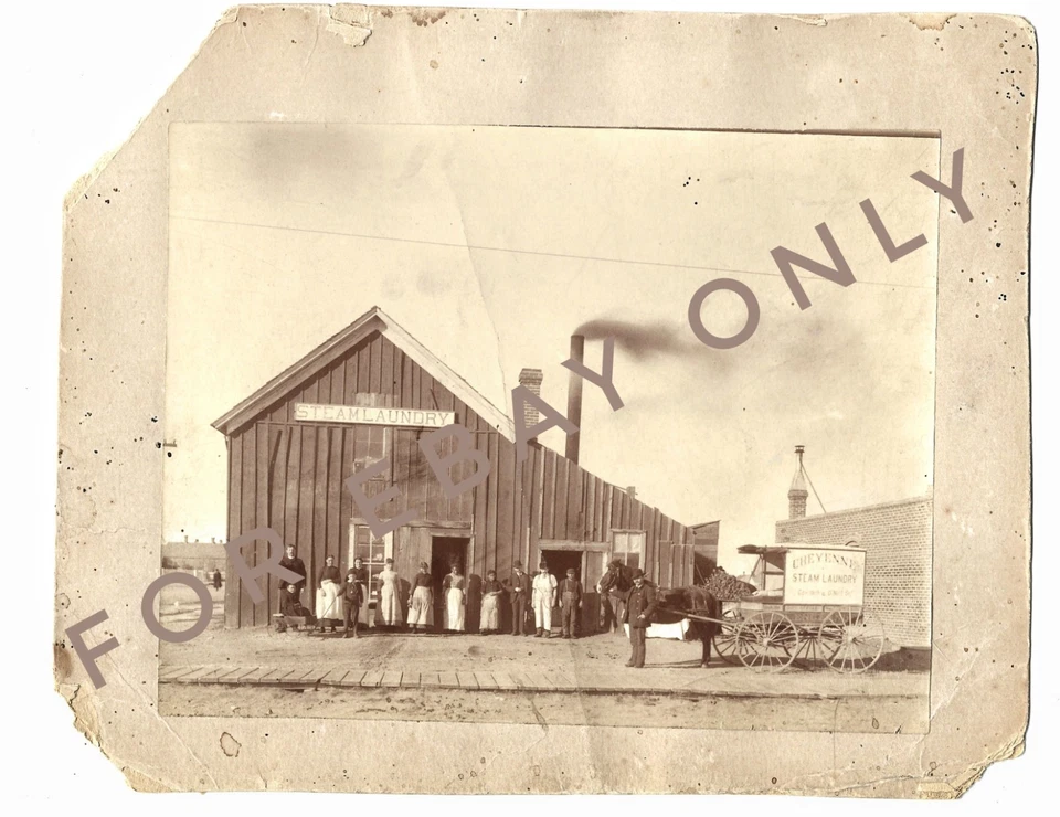 RARA Foto Antigua De Colección Años 1890 CHEYENNE WYOMING Vapor Lavandería Mujer Negra Carruaje Foto 4 de 4
