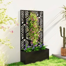 Planter Box with Privacy Screen, Wall Mounted or Freestanding Trellis Planter