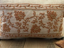 BOMBAY "TENALI" LINEN DECORATIVE BED PILLOW WITH TASSELS Embroidered NEW