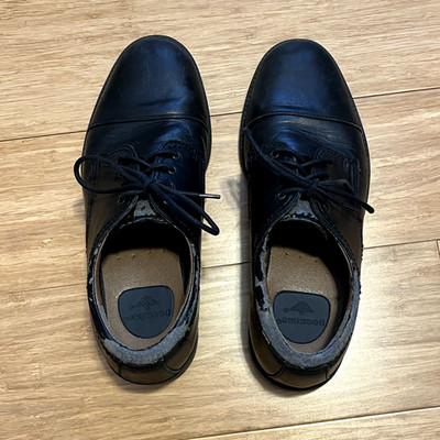 Vintage Men's Black Leather Docker Shoes Oxford Lace Up -  Size 10 US -heavy use