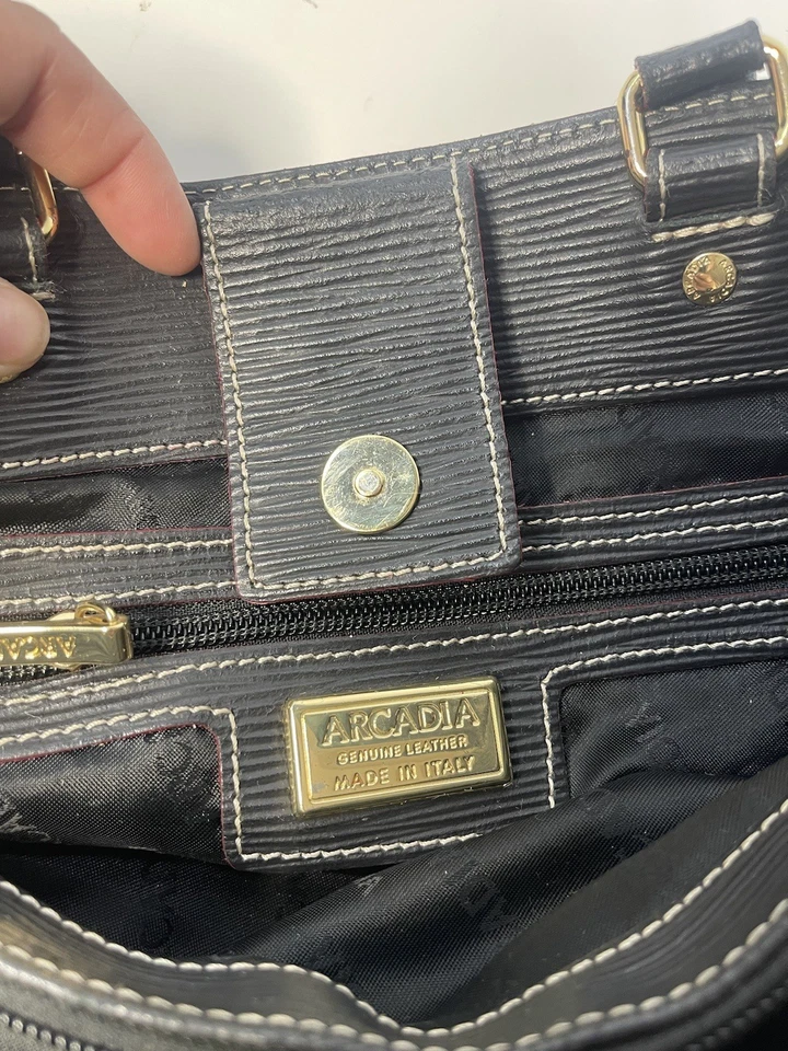 Arcadia Genuine Leather Made In Italy Shoulder Bag/Purse Black/Red Stitching - Image 4 of 4