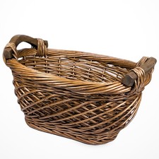Rustic Oval Boho Wicker Basket Willow Gathering Harvest Wood Handles 11.5"