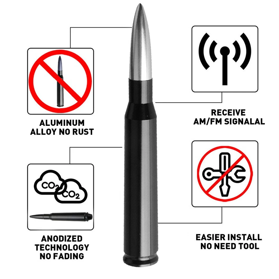 NEGRO+PLATEADO PARA ANTENA BALA COCHE SIENNA TOYOTA SEÑAL DE RADIO 50 CAL FM/AM Foto 2 de 4