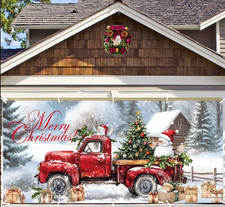Christmas Truck Snowman Snowy Garage Door Cover Door Banner Holiday Backdrop