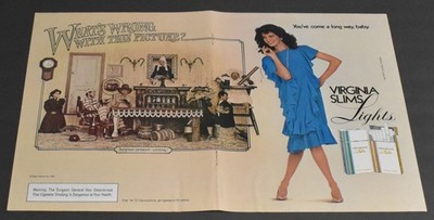 1983 Print Ad Sexy Fashion Legs Lady Heels Brunette Virginia Slims Blue Dress TL