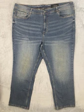 The Perfect Jean NYC Mens 44x30 Blue Denim Athletic Straight Dark Wash Faded
