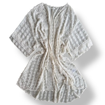 Maurices Womens Plus 4X Ivory Swiss Dot Sheer Open Front Kimono Wrap Boho Bridal