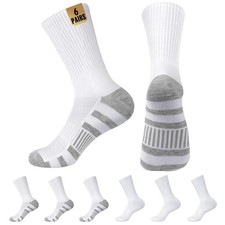 MUQU Mens White Crew Socks - Sports Thin Athletic Breathable Running Long Soc...