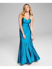 BLONDIE NITES Womens Dress Teal Formal Strappy Billowy Hem Juniors 0