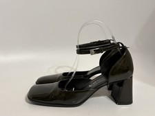 Vtg Prada Dark Olive Green Patent Leather Heels 37