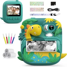 Kids Camera Instant Print, CAMCLID 2.4 Inch Screen Camera for Kids Dinosaur Chil