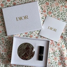 Dior Silver Compact and Lipstick Set in Box New