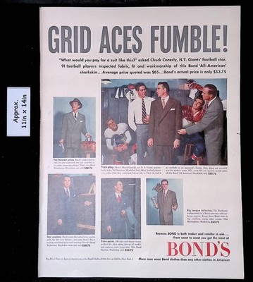 1951 BOND'S NY Giants Players 'All-American' Sharkskin Suits Print Ad 57604