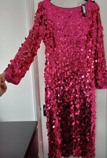 BNWT SZ 18 BOOHOO DEEP PINK DISC SEQUIN  EVENING DRESS COCKTAIL PARTY CRUISE £60