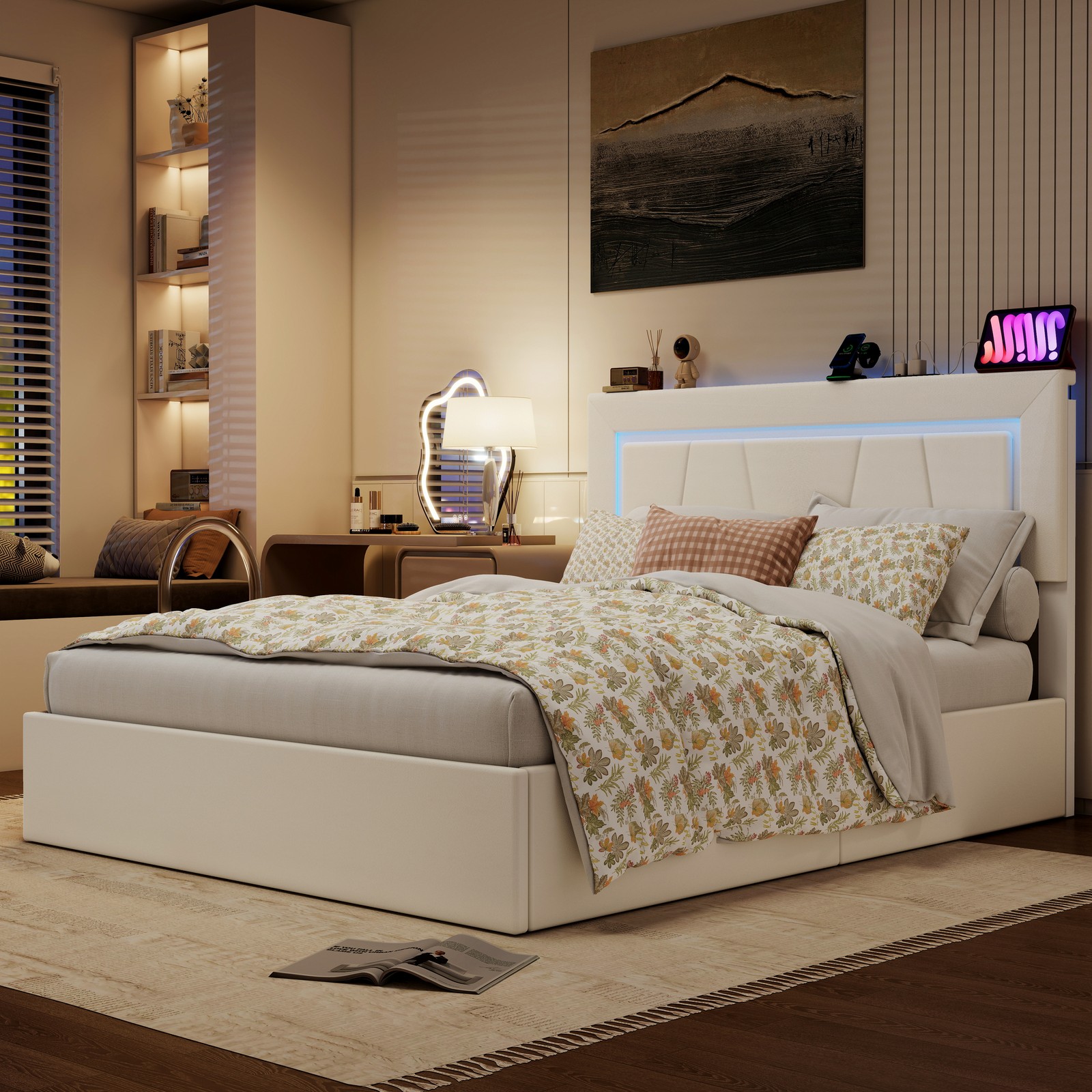 Polsterbett 140x200CM Höhenverstellbar Kopfteil Bettrahmen Doppelbett Lattenrost