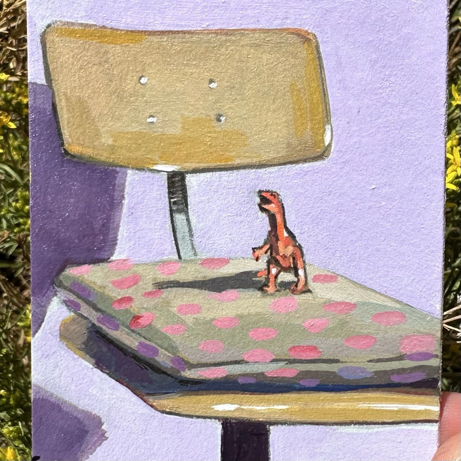 tiny but ferocious(1/4)aceo art card painting signed 2.5x3.5 in.by catiepoweart