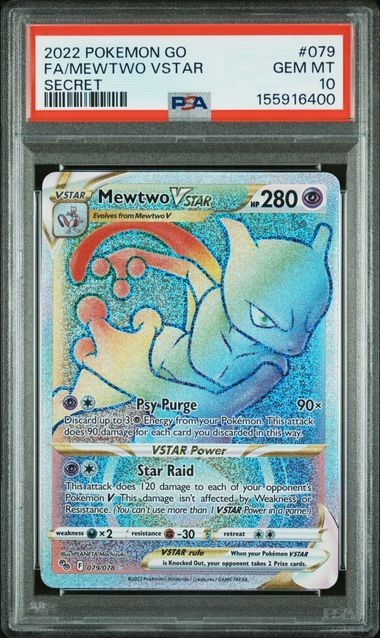 PSA 10 MEWTWO VSTAR 079 SECRET RAINBOW RARE POKEMON GO GEM MINT