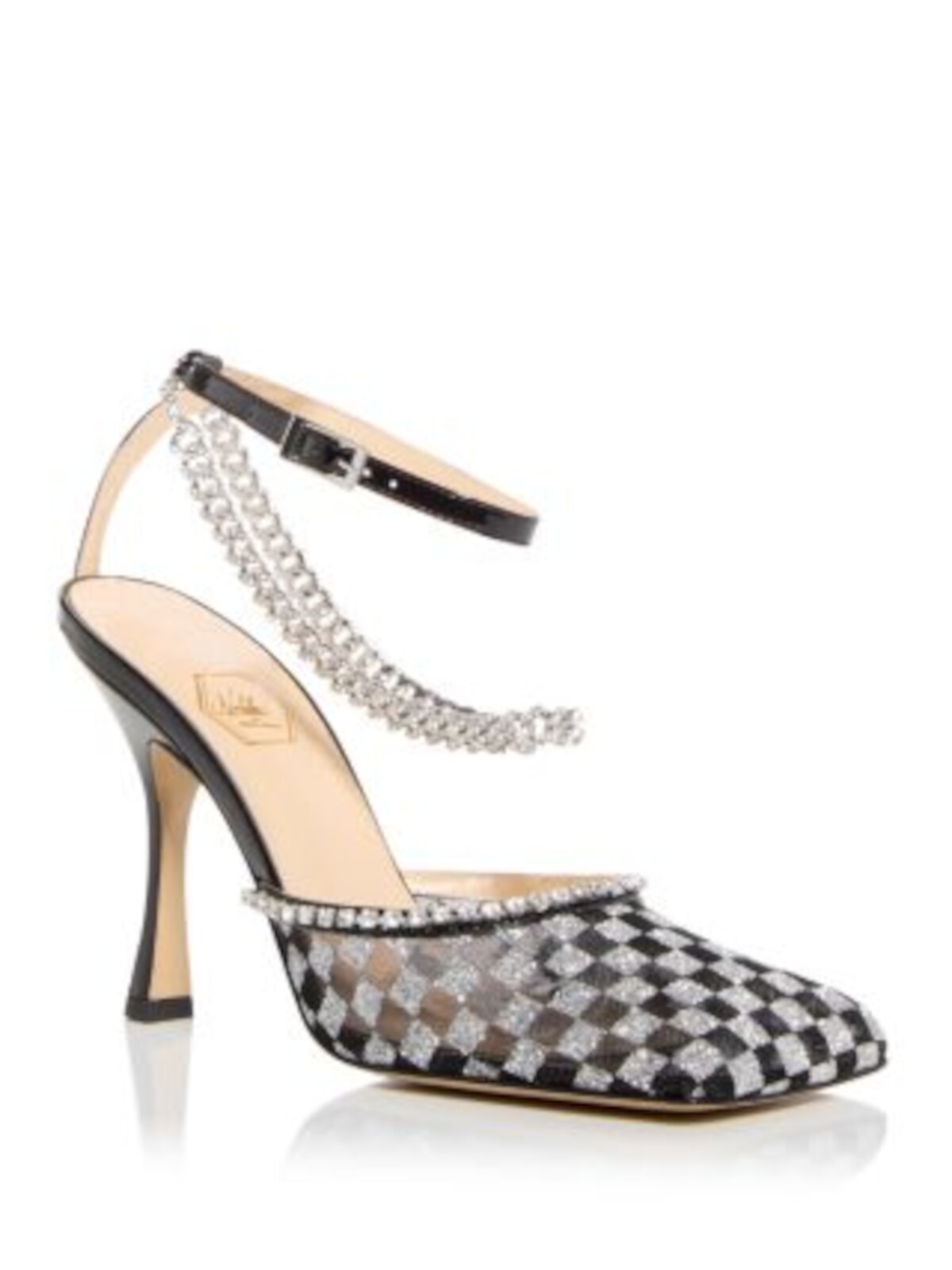 NALEBE Womens Black Crystal-Bracelet At Ankle Stellar Stiletto Pumps Shoes 39