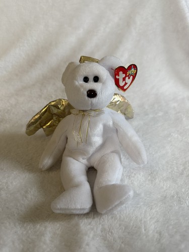 Ty Beanie Baby Halo II Angel Bear 2000 White w/ Gold Wings MWMT Retired