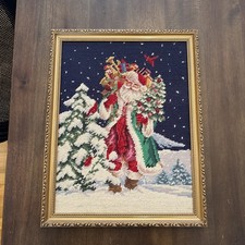Needlepoint Christmas Santa Claus Framed Picture - 18.5x14