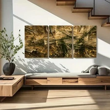 3pcs Abstract Art Aesthetic Golden Lines Wall Art Canvas Framed 50x70cm
