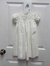Vintage Handmade  White Cotton Smocked-Bodice Christening Gown