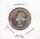 1936 Philadelpia Washington Silver Quarter, 25 Cents, 0.181 Troy Oz ASW