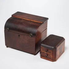 Antique Victorian Early American Style Doll Furniture Side Table Chest Trunk Vtg