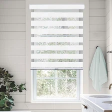 Window Blind Light Filtering Roller Shade Sheer Zebra Cordless Arctic White