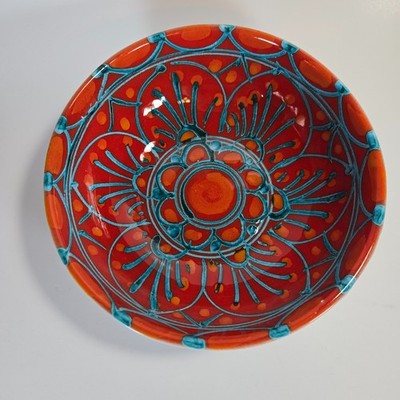 Italian Wheats Of Abundance Red/Blue Pottery Serving Bowl 7 5/8'' Wide Palermo IT