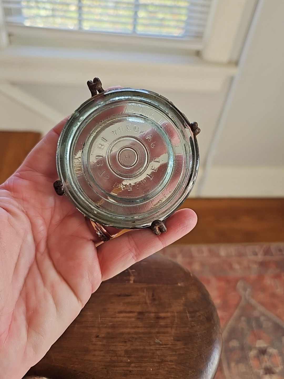 Apple green Cohansey fruit canning jar tall cylinder quart aqua wire lid Mason