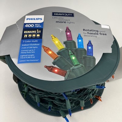 Philips 400 Mini Lights 7 Color Multi Heavy Duty With Rotating Spool New