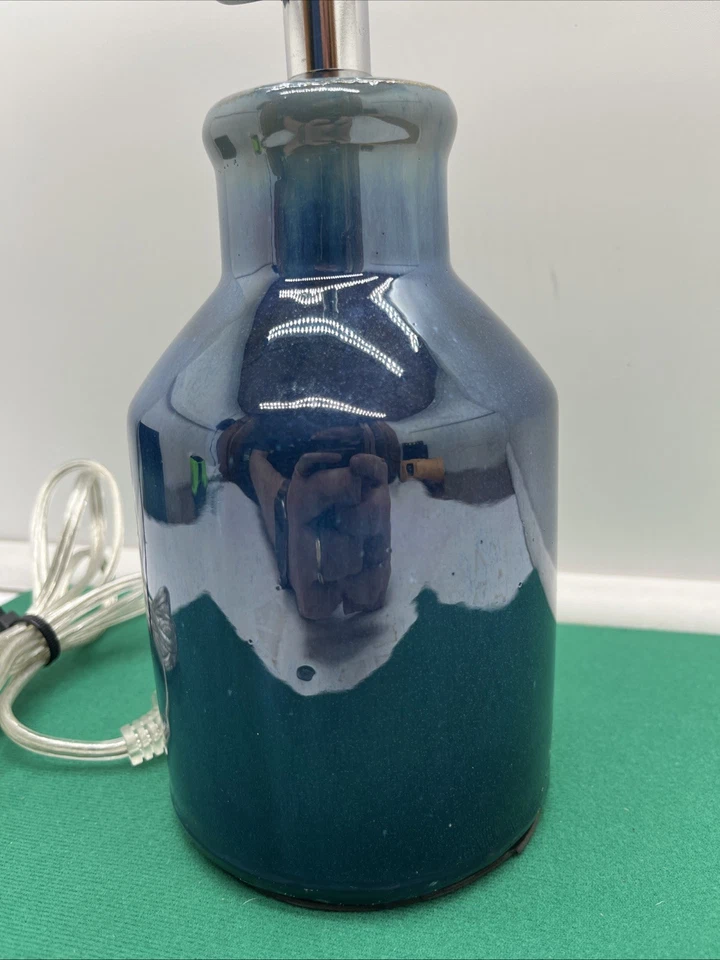 Vintage Blue Glazed Pottery Table Lamp Night Light 11” Tall - Image 2 of 4