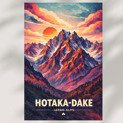 Hotaka Dake Japan Alpen Vintage Reise Poster Berg Wandbild Kunstdruck