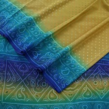 Indian Vintage Sari Pure Crepe Silk Bandani Printed Sarees 5yd Craft Fabric Soft