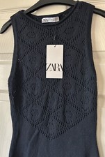 BNWT Lovely Navy Blue Pointelle Knit ZARA Dress XS 8