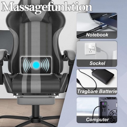 Gaming-Stuhl Bürostuhl mit Rollen Schreibtischstuhl Höhenverstellbar Max 135kg - Bild 6 von 17