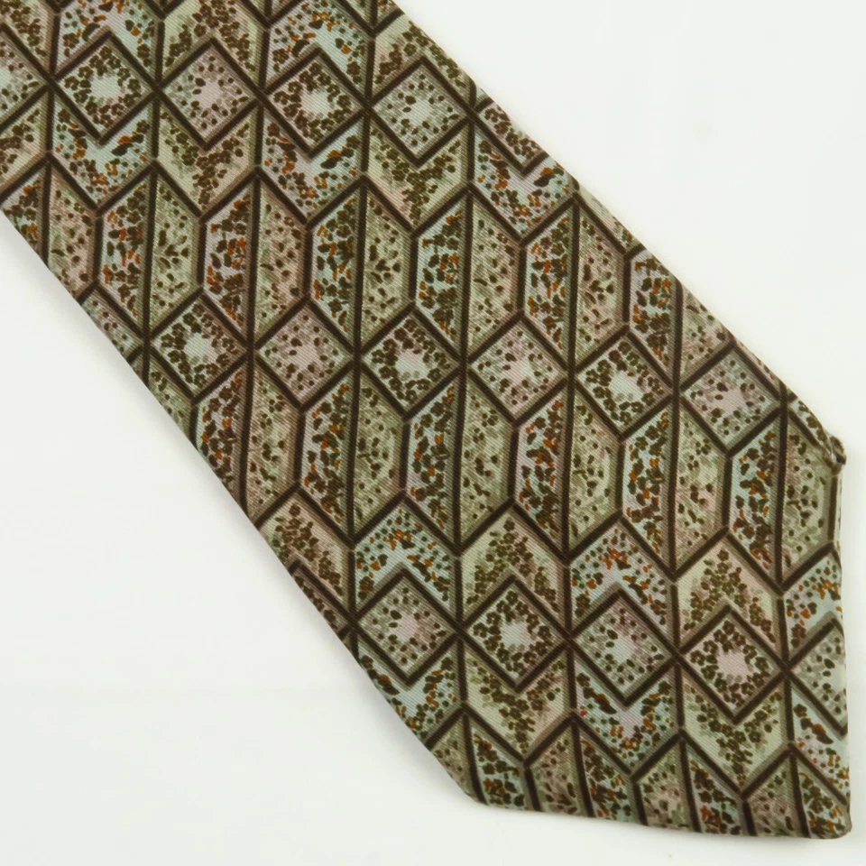 Corbata de Colección John Weitz Para Hombres Geométrica Abstracta Marrón Verde Negocios 56"x4" Foto 2 de 4