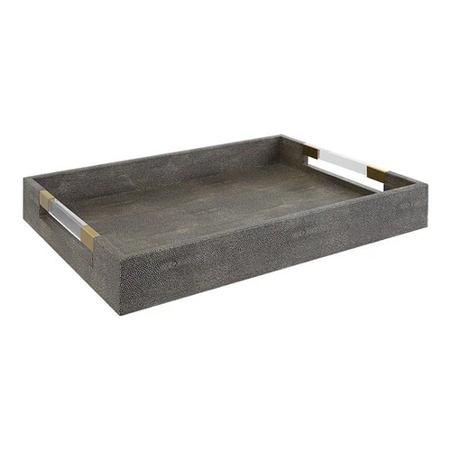 Uttermost Wessex 19x14" Contemporary Wood Tray in Gray and Aged Gold - Picture 1 of 7