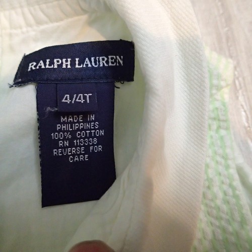 Ralph Lauren Girls Seersucker green White Fit & Flare Cotton Dress sz 4 floral - Picture 4 of 10