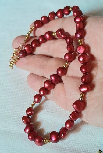 COLLANA PERLE BAROCCHE ROSSE 8-11MM VERE PERLE D'ACQUA DOLCE E PERLINE ORO 23K - Foto 14 di 15