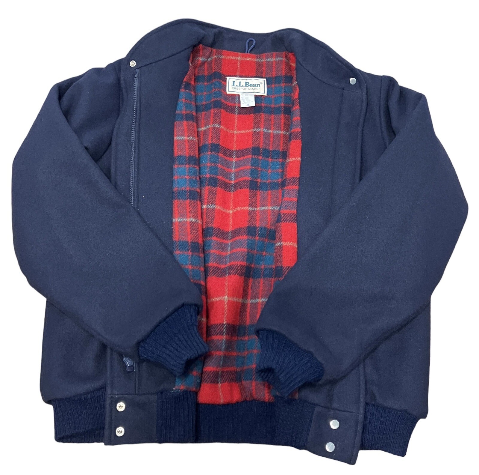 VTG LL BEAN Women’s XL Navy Wool Plaid Coat Jacket Bomber USA EUC eBay