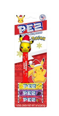 PEZ Candy Christmas Pikachu Red Hat, 1 Candy Dispenser & 3 Rolls Of Candy New