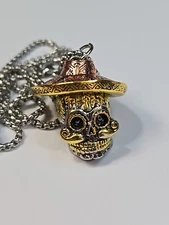 Sugar Skull Pendant Necklace Day of the Dead Dia de Muertos Gold & Silver Colors