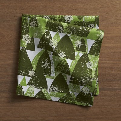 Crate & and Barrel SNOWY FOREST NAPKINS -S/11-GREEN/WHITE- NWOT- HOLIDAY READY!