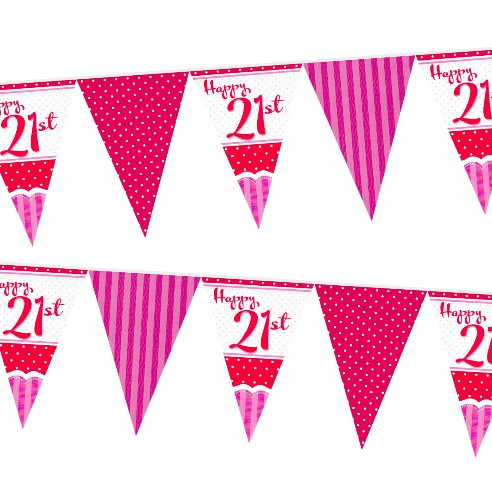 Perfectly Pink Happy 21st Birthday / Age 21 Paper Bunting -12ft Long - New