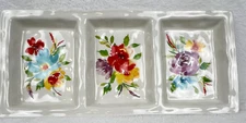 Floral Serving Dish 3 Part Divided Rectangle Red Yellow Purple 14x6.3