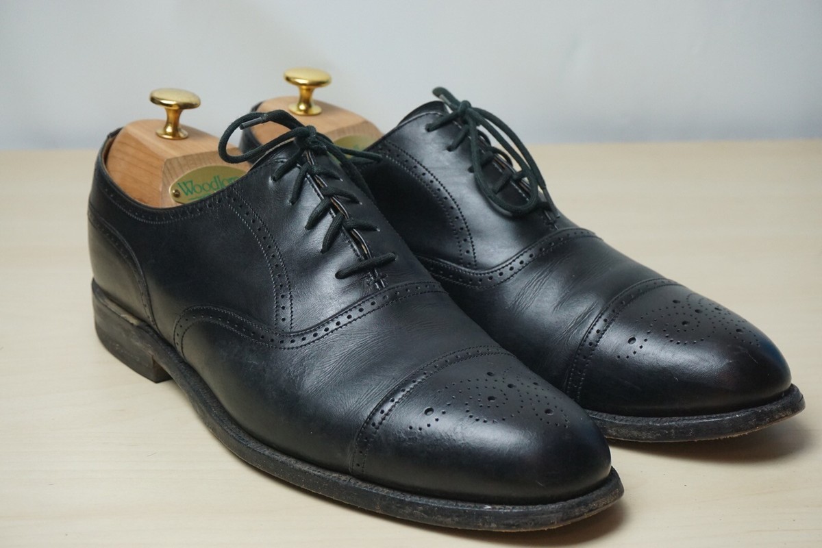 Cheaney Brogue Cap Toe Black Leather Mens Dress Shoes Sz 